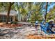 Large backyard features a fire pit, outdoor seating, and beautiful green landscaping at 2107 Nicholas David Path, Johns Island, SC 29455