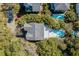 An aerial view captures a home with a private pool and lush, green surrounding landscape at 4006 Hartnett Blvd, Isle of Palms, SC 29451