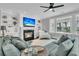 Cozy living room featuring a fireplace, built-in shelving, large windows, and comfortable seating at 4108 Whiting St, Mount Pleasant, SC 29466