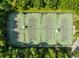 Aerial shot of the community tennis courts surrounded by mature trees at 455 Minim St, Charleston, SC 29414
