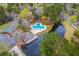 Aerial view of community pool, tennis courts, and pond with clubhouse amenity at 7803 Park Gate Dr, Charleston, SC 29418