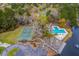 Aerial view of community amenities: pool, tennis court, pond, clubhouse, and parking at 7803 Park Gate Dr, Charleston, SC 29418