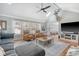 Bright living room with a vaulted ceiling, skylights, comfortable seating, and a large television at 101 Plantation Dr, Summerville, SC 29485
