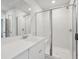 Bathroom featuring a single vanity, frameless mirror, and glass enclosed shower at 123 Moscato Ln, Summerville, SC 29485