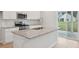 Modern kitchen island featuring stainless appliances and sink with a view to backyard through sliding glass door at 123 Moscato Ln, Summerville, SC 29485
