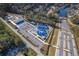 An aerial shot showcases Central Creek Park's playgrounds, splash pad, parking, and athletic courts at 131 Kennington Dr, Goose Creek, SC 29445