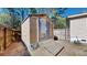 Backyard shed with a ramp, offering outdoor storage solutions, providing convenience and organization for tools and equipment at 1925 Old Parsonage Rd, Charleston, SC 29414