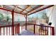 Back deck featuring red railings, metal roof, and stairs to the backyard at 1925 Old Parsonage Rd, Charleston, SC 29414