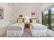 Charming bedroom featuring twin beds with stylish decor, a window view, and patterned rug at 204 E Huron Ave, Folly Beach, SC 29439