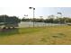 Well-maintained tennis courts with lighting, surrounded by green space and trees at 2961 Yachtsman Dr, Mount Pleasant, SC 29466