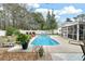 Backyard pool area with patio, chairs, and white privacy fence is perfect for entertaining and relaxing at 3308 Island Estates Dr, Johns Island, SC 29455