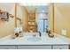 Bathroom vanity with a modern sink, a large mirror, and an inviting peach color scheme at 429 Pender Woods Dr, Summerville, SC 29486