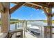 Charming view from a covered dock, showcasing waterfront with boats and serene marsh scenery at 430 Fish Tale Rd, Charleston, SC 29492