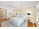 Bright bedroom featuring tray ceilings, hardwood floors, and blue and white bedding and decor at 5010 Timber Race Crse, Hollywood, SC 29449