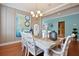 Beautiful dining room features white furniture, hardwood floors, modern chandelier and decor at 523 Verdi Dr, Summerville, SC 29486