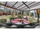 Covered patio dining area with comfortable wicker chairs and serene backyard view at 614 Battery Edge Dr, Summerville, SC 29486