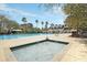 A vibrant community pool offers a splash of luxury amidst lush landscaping, framed by palm trees and a stylish clubhouse at 740 Stucco Ln, Mount Pleasant, SC 29464