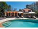 Inviting backyard pool with tanning ledge and patio with lounge chairs and umbrellas at 2014 Ion Ave, Sullivans Island, SC 29482