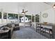 Relaxing screened porch with ceiling fan, comfortable seating and bar seating area at 208 James St, Summerville, SC 29483
