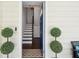 Inviting entryway with a blue front door, decorative plants, and a glimpse of the staircase at 21 America St, Charleston, SC 29403