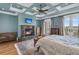 The main bedroom features a fireplace, sitting area, coffered ceiling, and access to a private balcony at 2292 Beckenham Dr, Mount Pleasant, SC 29466