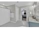 Bathroom with double sinks, shower with curtain, and tile flooring at 235 Scalybark Rd, Summerville, SC 29485
