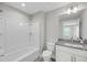 A bathroom featuring a shower-tub, toilet, vanity and granite countertop at 4075 Aspera Dr, Summerville, SC 29483