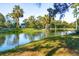 Beautiful pond view reflecting the house exterior, palm trees, and a serene landscape at 5208 Holly Forest, Hollywood, SC 29449