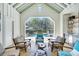 Stylish pool house interior with comfortable seating, bar area, and views of the pool at 7858 Gull Bay Dr, Awendaw, SC 29429