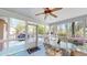 Cozy screened porch with a ceiling fan and outdoor furniture at 103 Haleswood Cir, Goose Creek, SC 29445