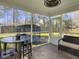 Relaxing screened porch with outdoor seating and a view of the backyard with a trampoline at 104 Salem Rd, Ladson, SC 29456