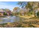 Backyard view of a pond with a fountain and neighboring houses, and trees at 1324 Southlake Dr, Mount Pleasant, SC 29464