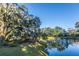 Scenic pond view featuring mature trees draped in Spanish moss and fountain at 1928 Chatelain Way, Mount Pleasant, SC 29464