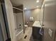 Bathroom featuring double sinks, shower, and vinyl floors at 4532 S Carolina # 41, Huger, SC 29450