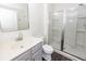 Bathroom showcasing a modern vanity and glass-enclosed shower with sleek fixtures at 4809 Bushel Rd, Ladson, SC 29456