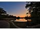 Scenic community pond reflecting the beautiful sunset, framed by lush greenery and a charming illuminated lamp post at 482 Oak View Way, Summerville, SC 29483