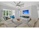 Inviting living room features a ceiling fan, large windows, and a comfortable sofa with stylish throw pillows at 500 Bucksley Ln # 308, Charleston, SC 29492