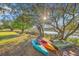 Waterfront backyard featuring kayaks, a dock, and an outdoor space to enjoy the natural scenery at 5758 Chisolm Rd, Johns Island, SC 29455