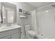 Bathroom featuring a shower, shelving, vanity with sink and decorative details at 122 Yorkshire Dr, Moncks Corner, SC 29461