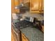 Close-up of a kitchen countertop featuring a stainless steel stove and granite countertop at 202 Woodland Dr, Summerville, SC 29485