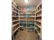 Walk-in pantry with white shelves stocked with food and household items at 202 Woodland Dr, Summerville, SC 29485