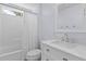 Bathroom featuring white vanity, marble countertop, and a shower/tub combo at 205 Fairchild St, Daniel Island, SC 29492