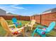 Backyard seating area with a fire pit and string lights at 315 Black Birch Dr, Summerville, SC 29486