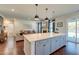 Open floor plan showcasing kitchen island overlooking living area with fireplace and natural light at 5525 Alpine Dr, Summerville, SC 29483