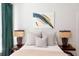 Tastefully decorated bedroom with bright abstract art, unique side tables, and soft bed linens at 7 Fields Pl, Charleston, SC 29403