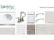 Bathroom design board showing sink, faucet, cabinetry, hardware, paint, and tile selections at 820 Gentle Breeze Dr, Summerville, SC 29486