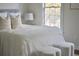 Comfortable bedroom featuring a white bedspread, two plush stools, and a window at 12 Elliott St # A, Charleston, SC 29401
