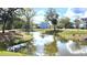 A serene pond reflects the blue sky, surrounded by lush greenery and mature trees around the residential community at 1984 Shadetree Blvd, Johns Island, SC 29455