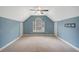 Empty bedroom with neutral carpet flooring, ceiling fan, and vaulted ceilings at 2072 Middleburg Ln, Mount Pleasant, SC 29464