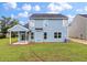 The backyard has a covered patio, with a view of lawn and the home's light blue siding at 234 Silk Oak Dr, Moncks Corner, SC 29461